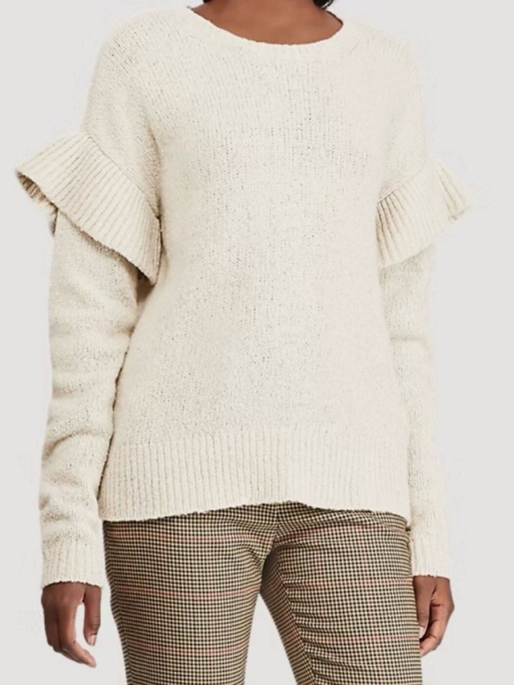 Ralph Lauren Cream Ruffle-Sleeve Crewneck Sweater
